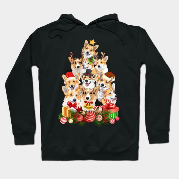 Christmas Tree Corgi Dog Wearing A Santa Hat Gifts For Dog Lover Hoodie by mittievance